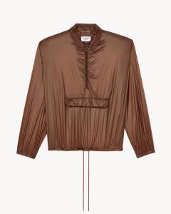 Ветровка с широкими плечами из нейлона SAINT LAURENT, коричневый