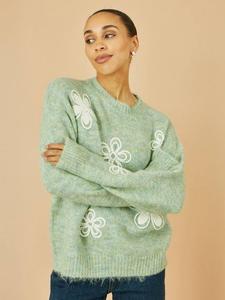 Свободный джемпер с цветочным вязаным узором Yumi, Sea Green