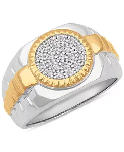 Мужское кольцо с бриллиантами круглой огранки (1/3 карата) из стерлингового серебра с покрытием из 18-каратного золота Macy'S, silver