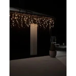 Светодионный занавес Рождественский декор для улицы с 96 лампочками, ледяной дождь, 96 янтарных светодиодов Konstsmide, прозрачный