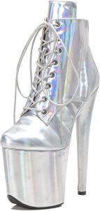 Женские ботильоны WUXIN H&P с высокими 8-дюймовыми каблуками, платформой и шнуровкой, из лакированной кожи, для стрип-пластики и экзотического танца на пилоне, Silver