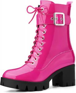 Женские ботинки Allegra K с молнией, платформой и массивным каблуком, Fuchsia