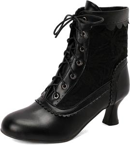 Викторианские ботинки женские на шнуровке/молнии, ботильоны до щиколотки, ведьмовские ренессансные туфли, ботинки на каблуке, пиратские кожаные короткие ботильоны Generic, #041