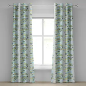 Бирюзовая штора на люверсах ABAKUHAUS с изображением ромашек, полевых цветов, летних цветов, декоративная двухпанельная штора, 280 см x 260 см, светло-зеленый, темно-зеленый