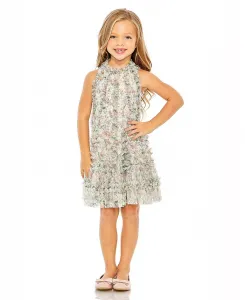 Платье для девочек с цветочным принтом и сетчатыми вставками, силуэт А-силуэт Mac Duggal, мультиколор