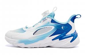 Скользоустойчивые амортизирующие кроссовки с износостойкими свойствами для детей низкие белые голубые QIAODAN, Jordan White/Heavenly Blue