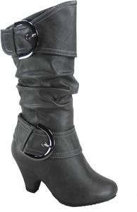 FZ Auto-9ks Детская мода для девочек Милейшие ботинки с круглым носком и пряжкой, боковой молнией и низким каблуком Generic, Grey Pu