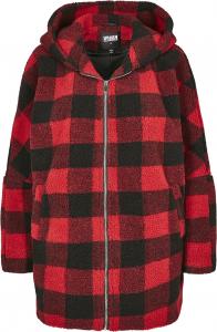 Зимняя куртка Urban Classics Ladies Hooded Oversized Check Sherpa Jacket, красный/черный