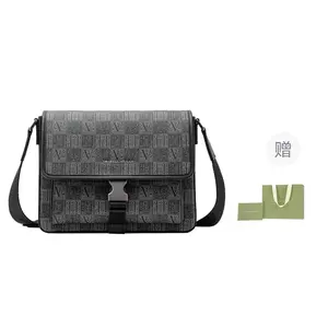 VANESSA HOGAN Монограмма Синтетическая кожа курьерская сумка через плечо большая мужская черная, Black