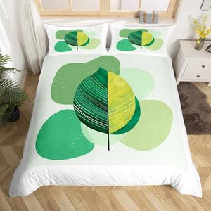 Erosebridal Современный зеленый комплект постельного белья в стиле середины века с абстрактными листьями и геометрическим принтом, Color 08
