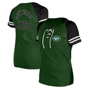 Зеленая женская футболка реглан на шнуровке New Era New York Jets, цвет Jet Green