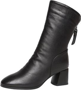 ZSpzx Женские ботильоны на щиколотку, мягкая кожа, стильные черные, с массивным каблуком, классический заостренный носок, боковая молния, западный стиль, модные, удобные, водонепроницаемые, противоскользящие, для прогулок и офиса