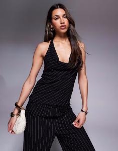 Полосатый топ-халтер River Island черного цвета