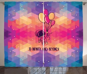 Штора ABAKUHAUS "Астронавт" в деревенском стиле, рисунок "Космический человек", присборенная штора из тесьмы для спальни с петлями и крючками, 280 x 225 см, разноцветный розовый Abakuhaus