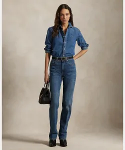 Прямые джинсы с высокой посадкой Polo Ralph Lauren, цвет 400 Blue