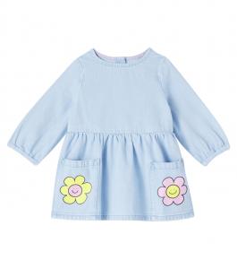 Детское платье из джинсовой ткани с цветочным принтом Stella McCartney Kids, Azure-Blue
