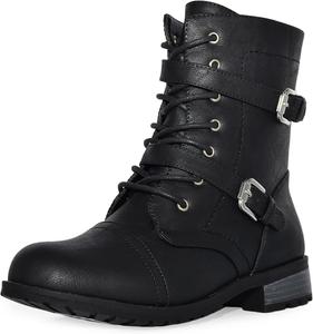 Женские модные высокие боевые ботинки Wild Diva Timberly с шнуровкой и пряжкой, Black-272A