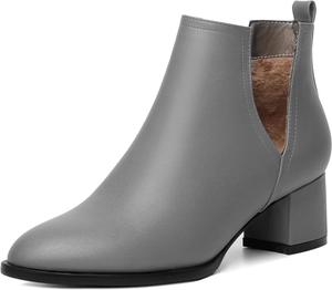 Женские ботильоны Soireelady с V-образным вырезом, оканчивающиеся на щиколотке, с круглым носком, вырезами, на устойчивом среднем каблуке, удобные ботильоны на ножку, легко надеваются, Matte Grey