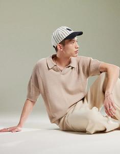 Свободный свободный крой трикотажное поло с вырезом горловины цвета камня ASOS DESIGN