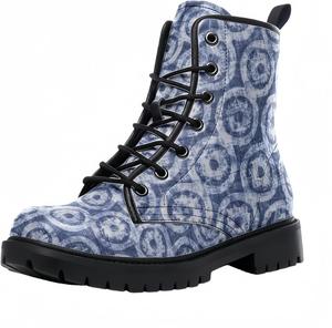 Женские короткие ботинки с принтом на шнуровке, с широким каблуком, боевые ботильоны для девушек и женщин, осенние и зимние, с рисунком роз, черепов, бабочек и мультяшных узоров Maimeili, Circle Blue