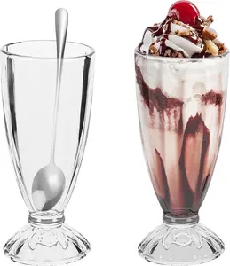 Набор из 2 стаканов для мороженого, многоразовые стаканы для десертов объемом 360 мл, стаканы для холодного кофе с ложками, стаканы для молочных коктейлей на ножке, стаканы для холодного кофе для холодных десертов, напитков и коктейлей Zimtky