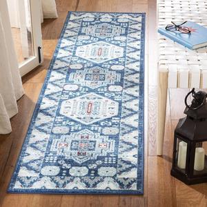 Ковер-ковер-дорожка SAFAVIEH, 61 x 244 см, коллекции Kazak, Blue & Creme, традиционный дизайн, не линяет и прост в уходе, идеален для помещений с высокой проходимостью в гостиной, спальне (KZK118D)