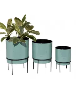 Набор из 3 современных металлических кашпо бирюзового цвета Novogratz Collection, aqua