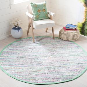 SAFAVIEH, 183 x 183 см, Коллекция Rag Rug, light green/multi, RAR125D, ручной работы, богемная полоска, хлопковый ковер