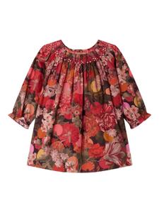 Bonpoint платье со сборками и цветочной вышивкой, красный