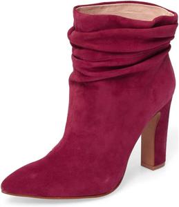 Женские ботильоны YDN с низким голенищем, с заостренным носком, массивным высоким каблуком, зимние ботинки на молнии, Dark Red