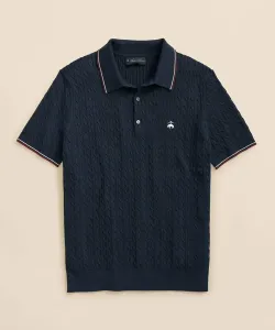 Хлопковый теннисный поло с логотипом GF и узором "косичка"