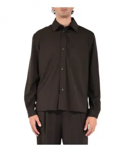 Рубашка-Куртка из чистой шерсти с пуговицами и карманами. Laneus, коричневый