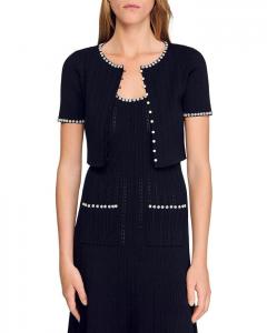 Короткий кардиган с бисером Sandro, черный