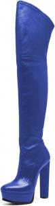 FSJ сексуальные ботфорты выше колена с высокой платформой и толстым каблуком, эластичная кожа, размер 4-15 US, Royal Blue