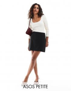 Черная мини-юбка с разрезом ASOS DESIGN Petite