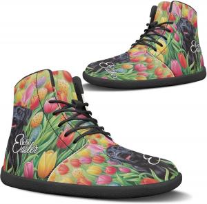 Женские зимние походные ботинки с широким носком, теплые снежные ботинки, минималистичные босоногие ботинки, противоскользящие ботильоны Pugasmiru, Happy Easter Dog Flowers Pattern