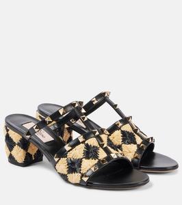 Rockstud 60 мюли с эффектом рафии Valentino Garavani, Nero/Naturale/Nero