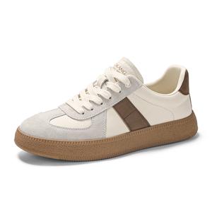 AOKANG Скользоустойчивые износостойкие дышащие мужские скейтерские кеды лоу-топ бело-коричневые, цвет White Brown