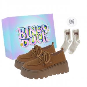 BINGO DUCK Стельки против скольжения повседневные низкие туфли на платформе для женщин Camel+Эксклюзивная коробка для обуви+Подарочные носки, цвет Camel+Exclusive Shoe Box+Gift Socks