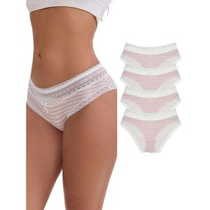 Женские трусики с хлопковой отделкой кружевом, мид-райз, эластичные, удобные, в полоску, 5 шт Inspire Chic, Pink