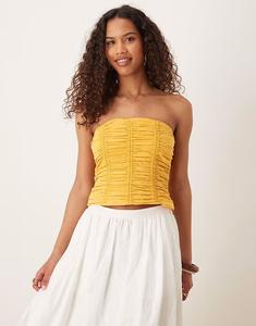 Топ-бандо Mango со сборками в цвете «желтый закат»