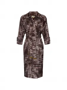 Двубортный тренч с тиснением под аллигатора Elisabetta Franchi, коричневый