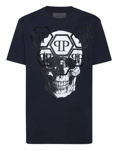 Футболка с круглым вырезом SS Stones Skull PHILIPP PLEIN, темно-синий