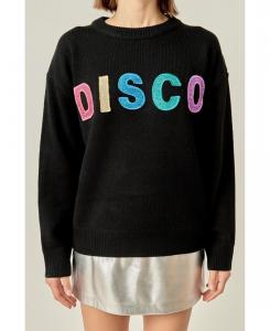 Женский свитер с блестящими надписями English Factory, Black