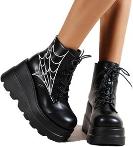 Женские готические ботильоны на щиколотку с толстым высоким каблуком, шнуровкой, боевые ботинки с круглым носком, панк-бутсы, мотоциклетные ботинки на платформе ZKXYFFS, 10 Black