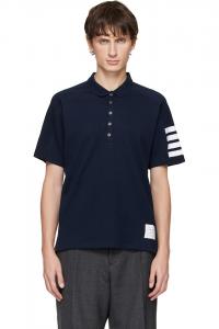 Миланская хлопковая поло с 4 полосами Thom Browne, темно-синий