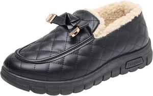 Зимние женские ботинки с меховой подкладкой, обувь для снега с эффектом памяти, теплые зимние ботинки без шнурков, водонепроницаемые кожаные уличные удобные лоферы, противоскользящие туфли для ходьбы в холодную погоду Generic, Black-C