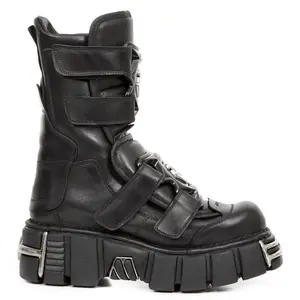 Новые ботинки Mid Calf из черной кожи в стиле рок-панк New Rock