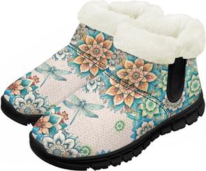 Юношеские ботинки для мальчиков и девочек, зимние теплые ботинки, противоскользящие легкие уличные туфли для холодной погоды Chririnla, Ethnic Dragonfly