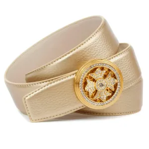 Кожаный ремень Anthoni Crown, с декоративной застежкой и поворотным механизмом, прострочка, цвет Goldfarben